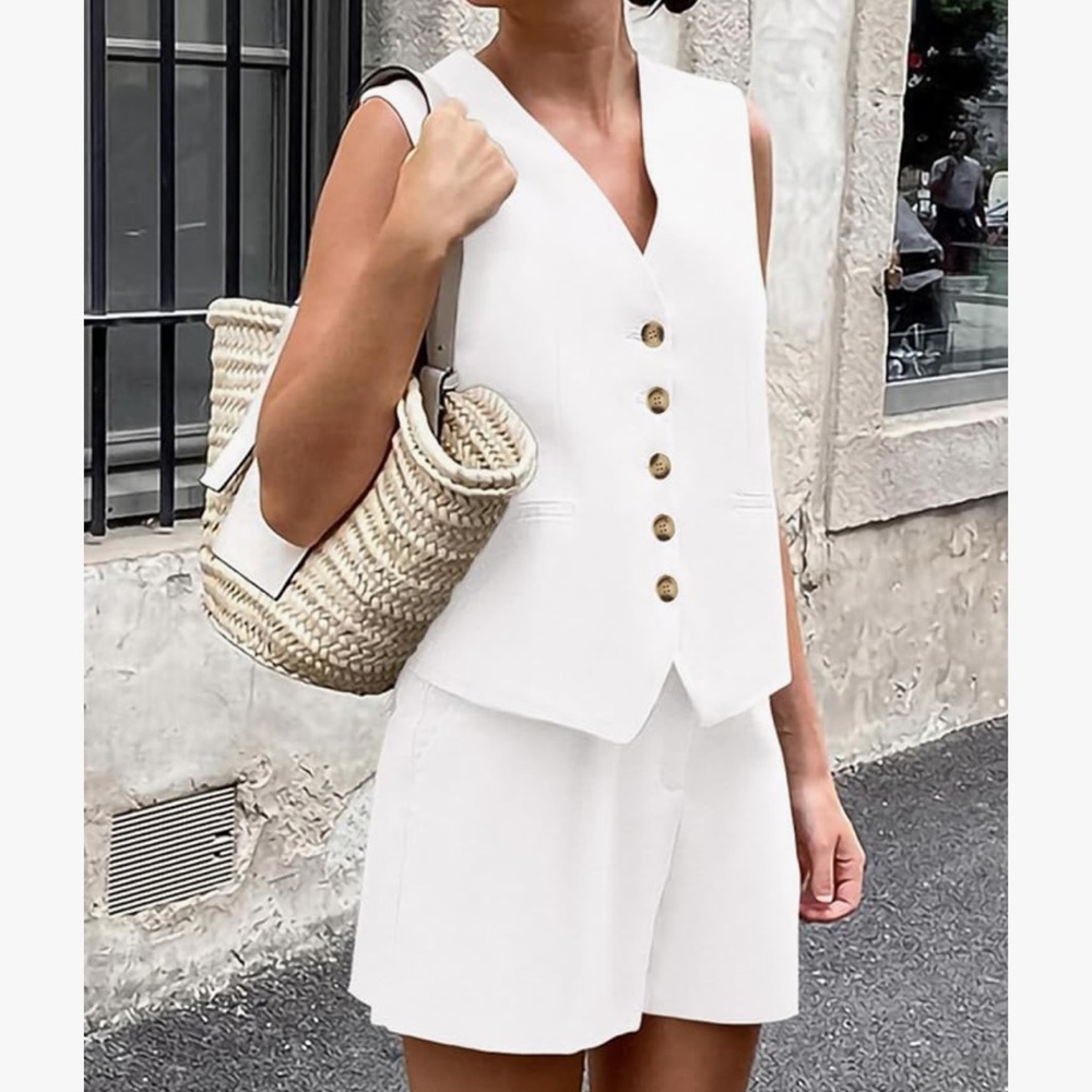 pretty garden White vest short set - Picture 5 of 7